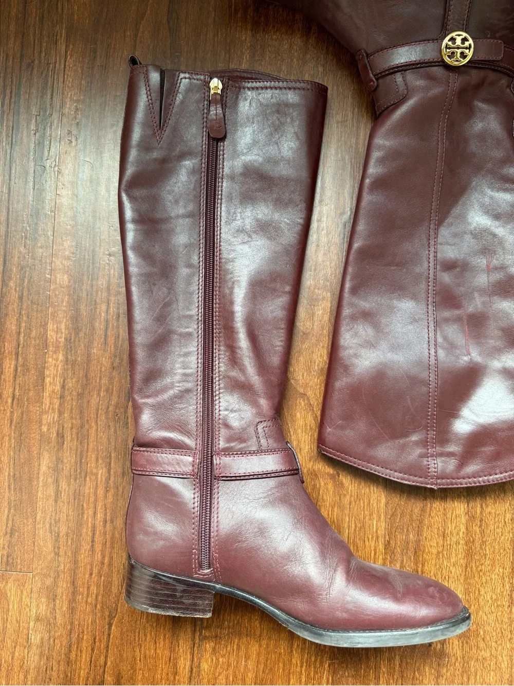 Tory Burch Bristol Riding Boots - Burgundy Sz 7